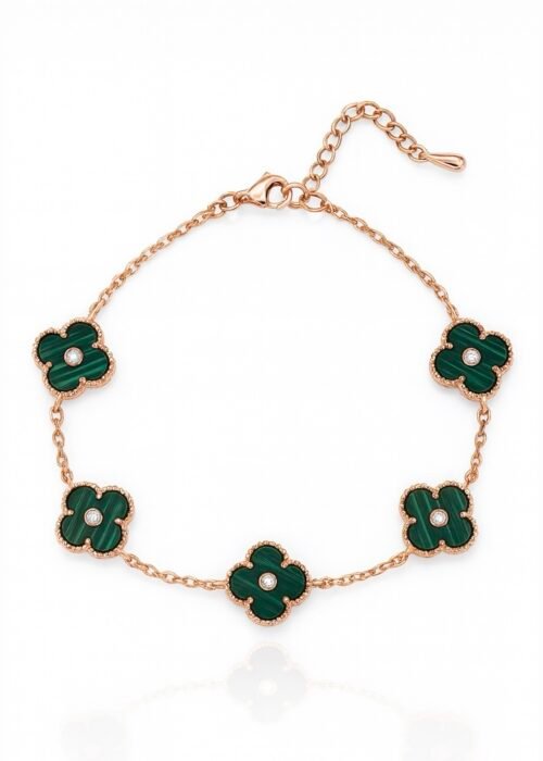 צמיד 5 תלתן ירוק מלכית וזרקונים