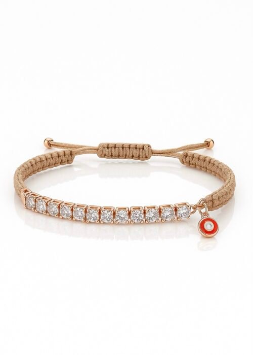 צמיד חוט טבעי רקום עם טניס ועין נופלת