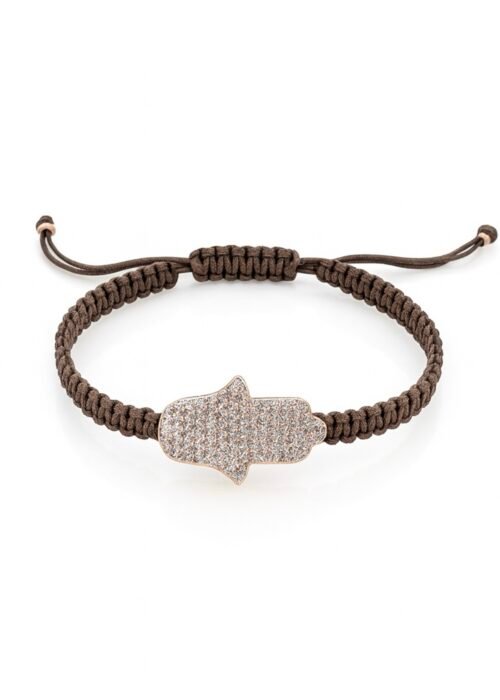 צמיד חוט חום רקום עם חמסה