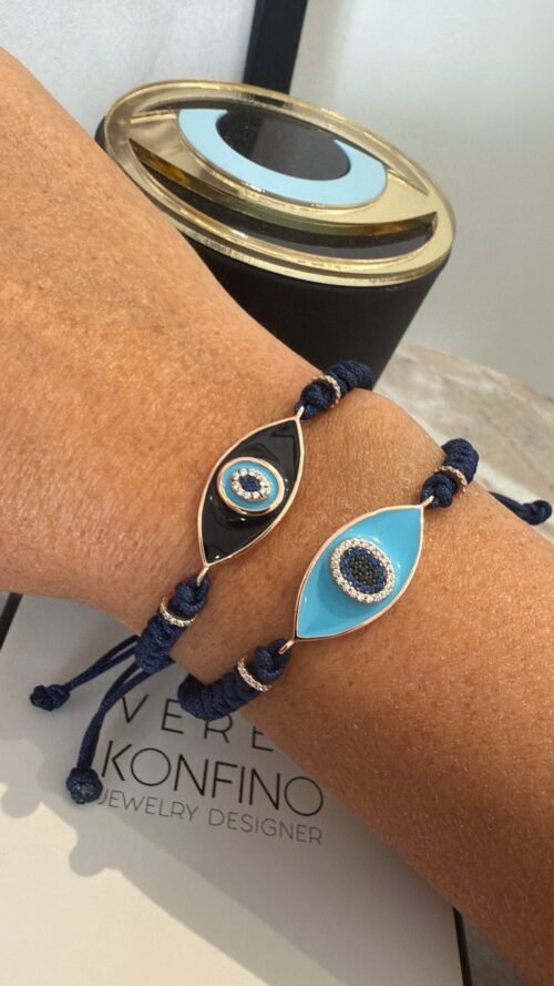 צמיד חוט כחול עם עין אמייל שחור (יוניסקס)