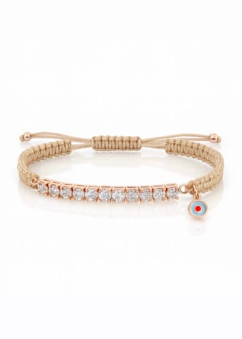 צמיד חוט טבעי רקום עם טניס ועין נופלת