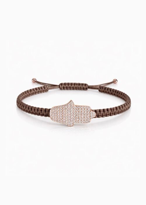 צמיד חוט חום רקום עם חמסה