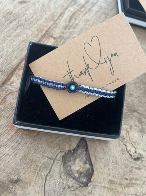 Alternative view of צמיד גבר חוט רקום עם עין עיגול טורקיז משובצת