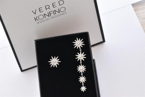 עגילי כוכב זיקוק צמוד ועגיל נופל