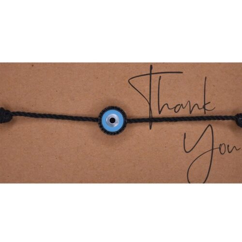 צמיד חוט שחור עם עין טורקיז עגולה