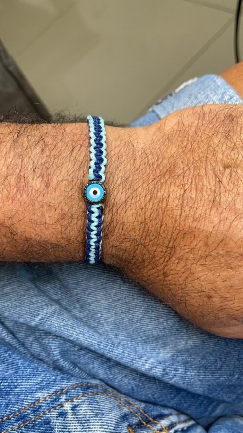 צמיד גבר חוט רקום עם עין עיגול טורקיז משובצת