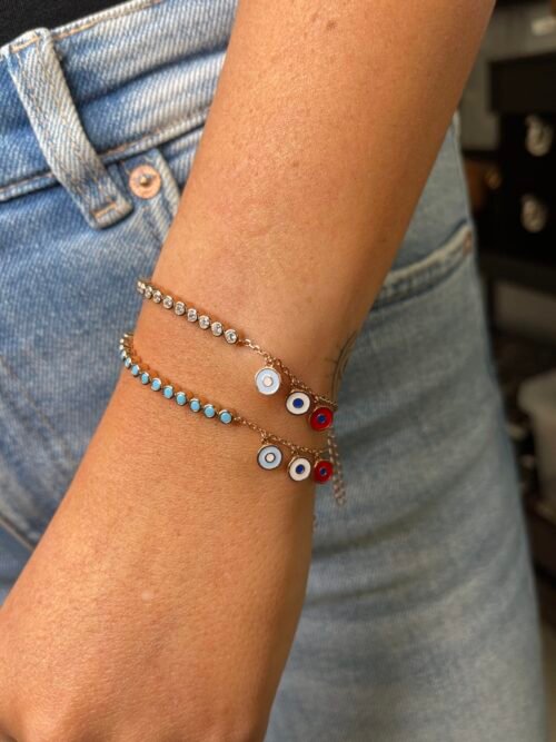 Alternative view of צמיד פלטה טניס טורקיז 3 עיניים נופלות