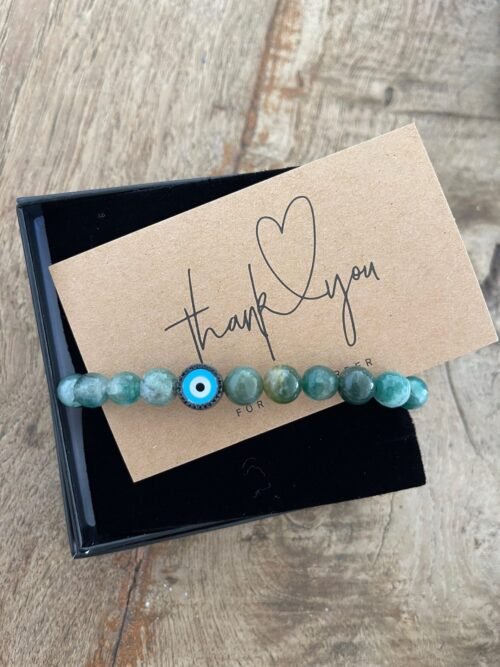 צמיד גבר חרוזים ירוקים עם עין עיגול טורקיז משובצת