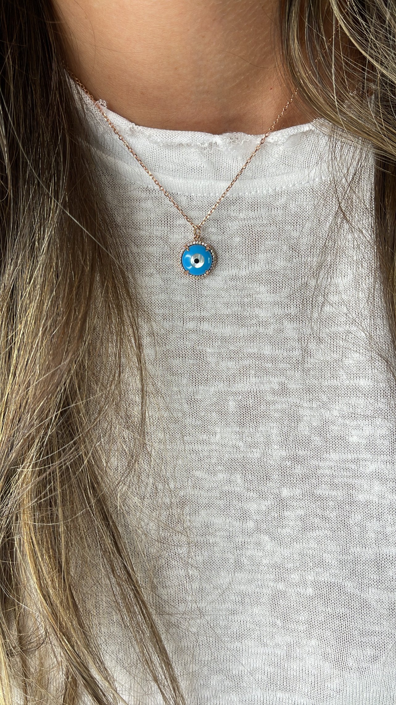 שרשרת עין מלאה עגולה טורקיז – תמונה 5