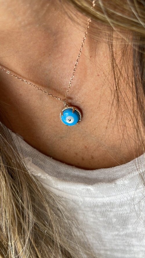 Alternative view of שרשרת עין מלאה עגולה טורקיז