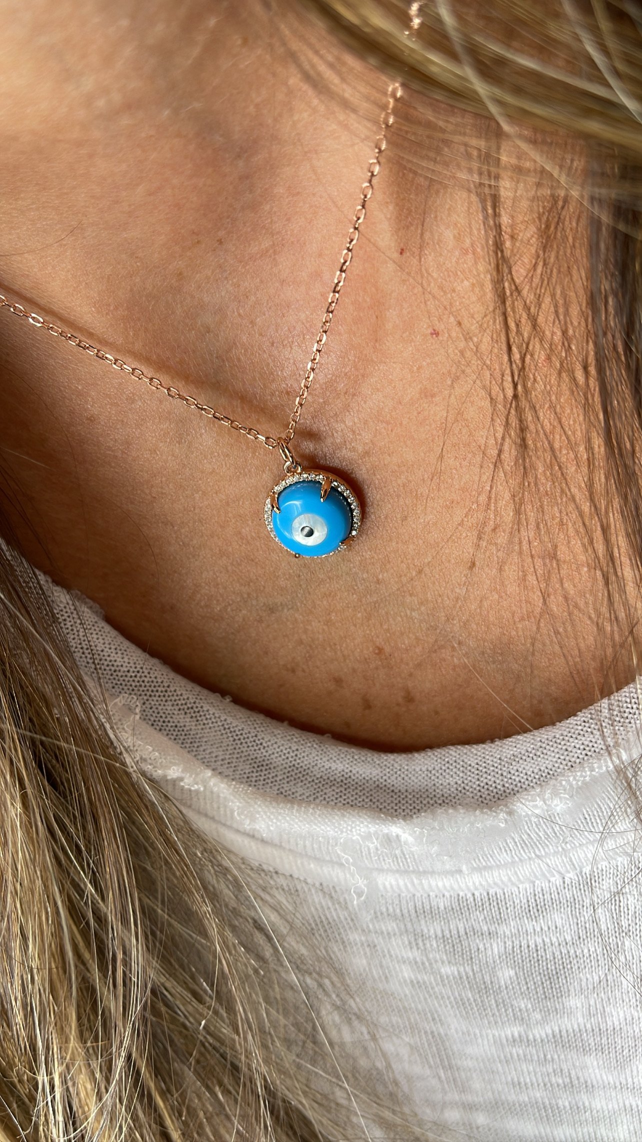 שרשרת עין מלאה עגולה טורקיז – תמונה 3
