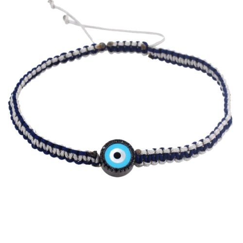 צמיד גבר חוט רקום עם עין עיגול טורקיז משובצת