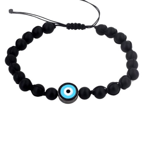 צמיד חרוזים שחורים עם עין עיגול טורקיז