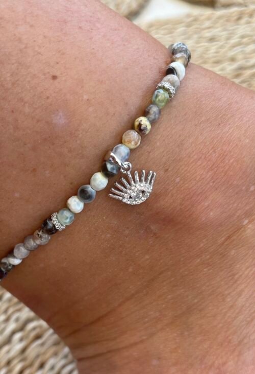 צמיד רגל חרוזים בשילוב עין ריסים