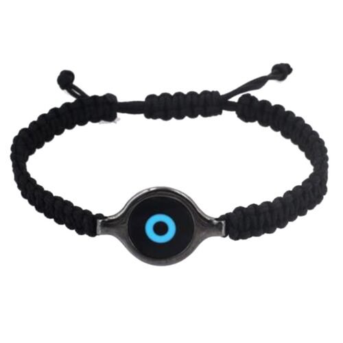 צמיד גבר חוט שחור עם עין טורקיז