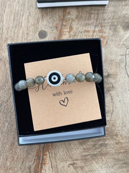 צמיד גבר חרוזים עם עין עיגול שחורה