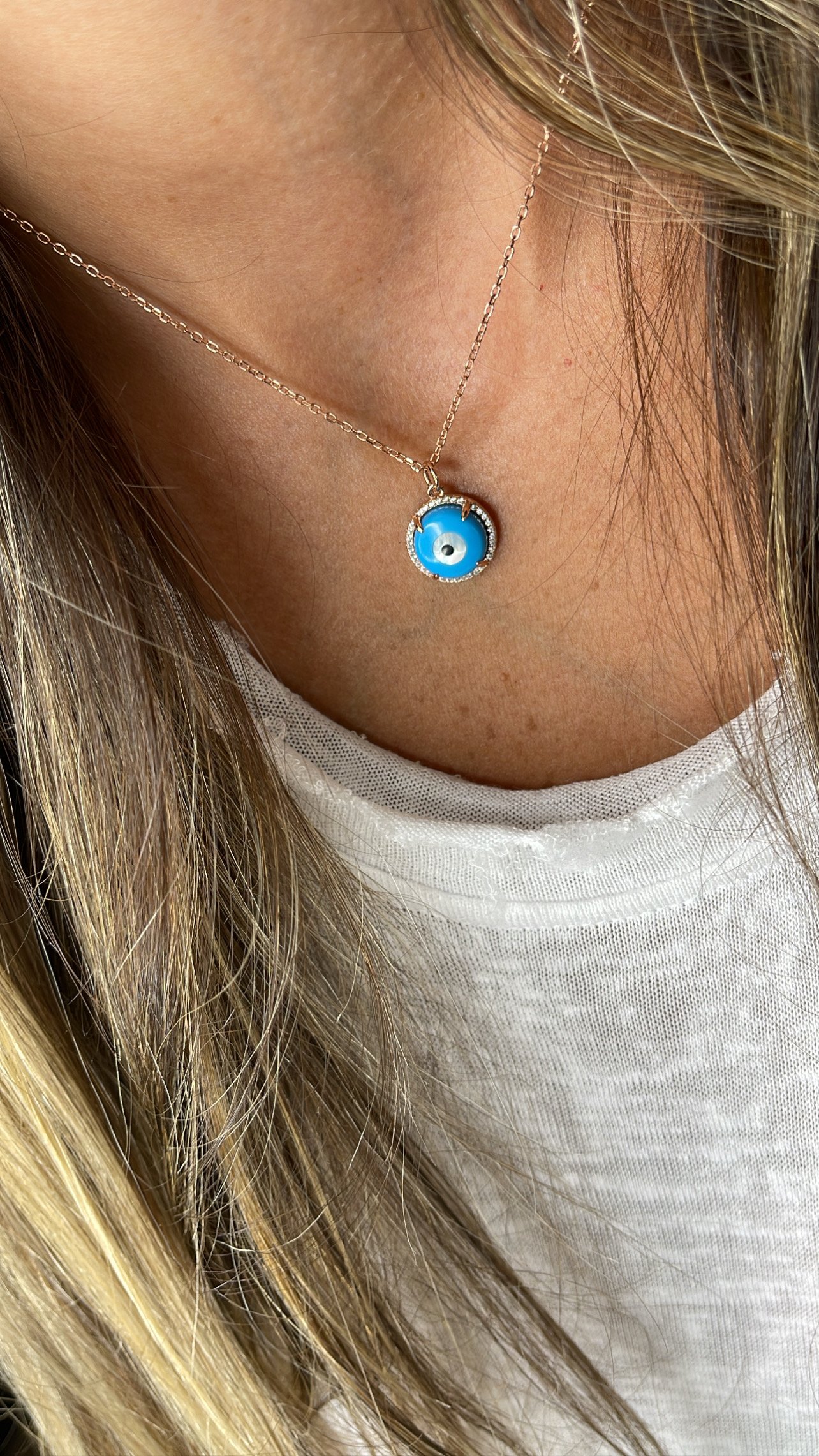 שרשרת עין מלאה עגולה טורקיז – תמונה 4