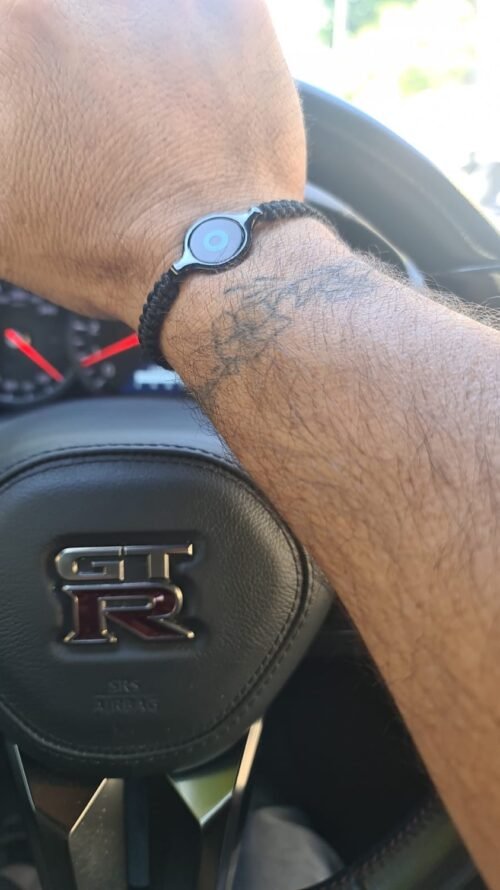 Alternative view of שרשרת גבר חוט שחור עם עין טורקיז