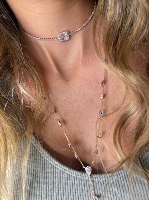 Alternative view of שרשרת צ'וקר טניס עם אבן חן מלבן שקוף