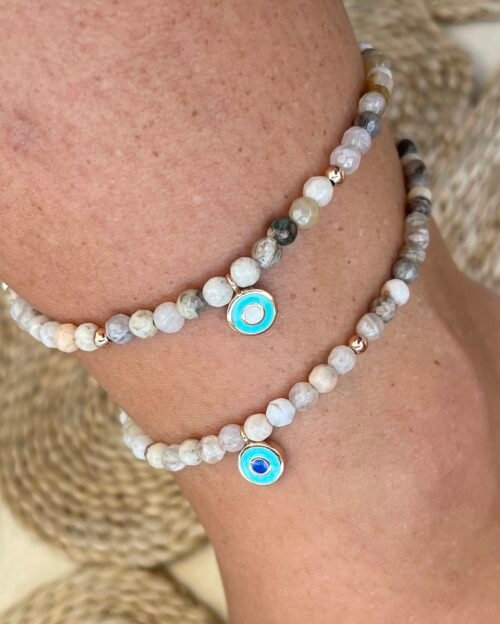 צמיד רגל חרוזים בשילוב עין טורקיז/כחולה