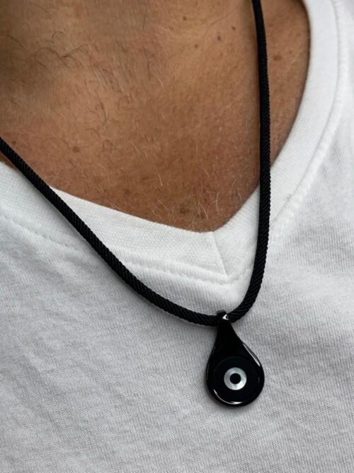 שרשרת גבר חוט שחור עם עין לבנה