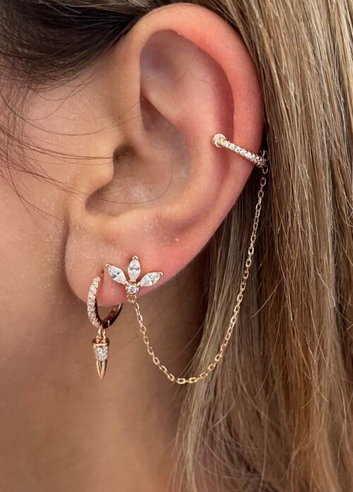 Alternative view of עגיל לוטוס עם שרשרת וחישוק הליקס