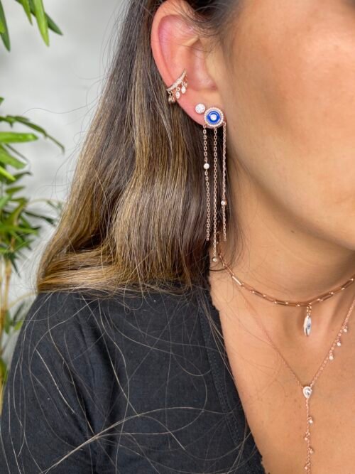 Alternative view of עגיל בודד עין כחולה ושרשראות נופלות