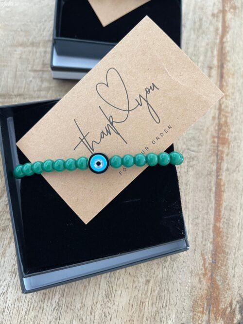 צמיד גבר חרוזים ירוקים עם עין עיגול טורקיז