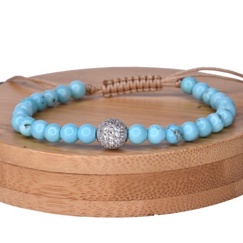 צמיד חרוזים טורקיז עם חרוז משובץ