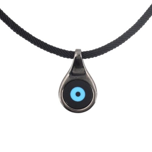 שרשרת גבר חוט שחור עם עין טורקיז