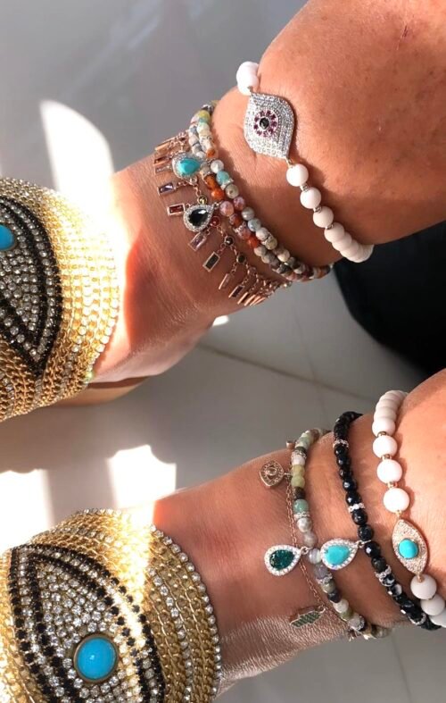 Alternative view of צמיד רגל חרוזים בשילוב טיפה שחורה