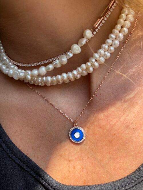 Alternative view of שרשרת עין עגולה כחולה
