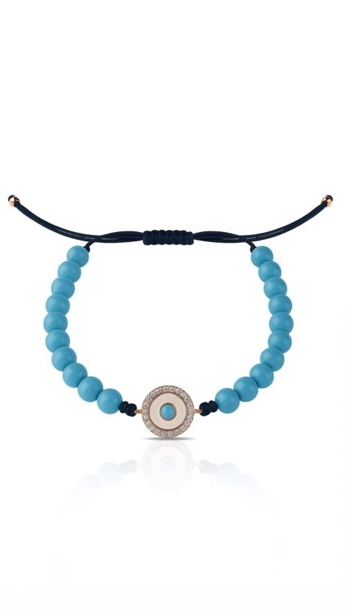 צמיד חרוזים תכלת עם עין עגולה
