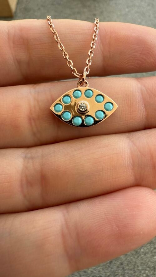 Alternative view of שרשרת עין זרקונים טורקיז