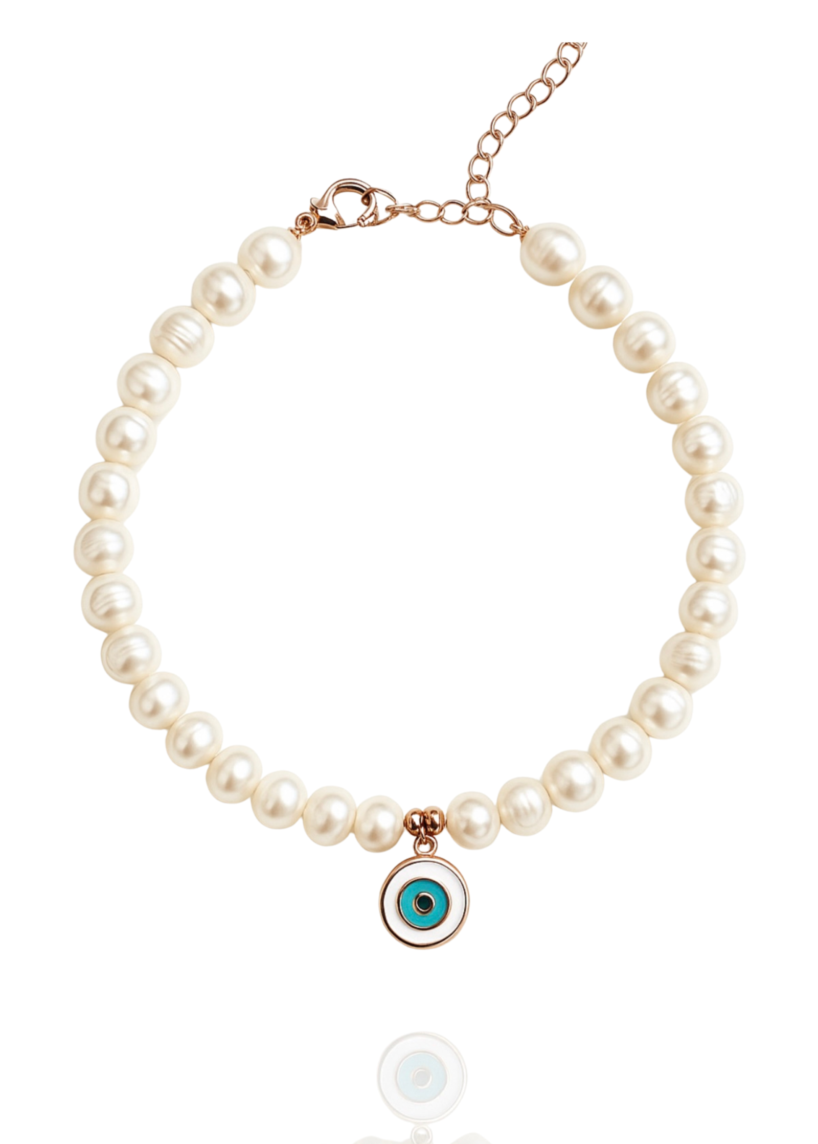 צמיד פנינים עם עין אמייל נופלת