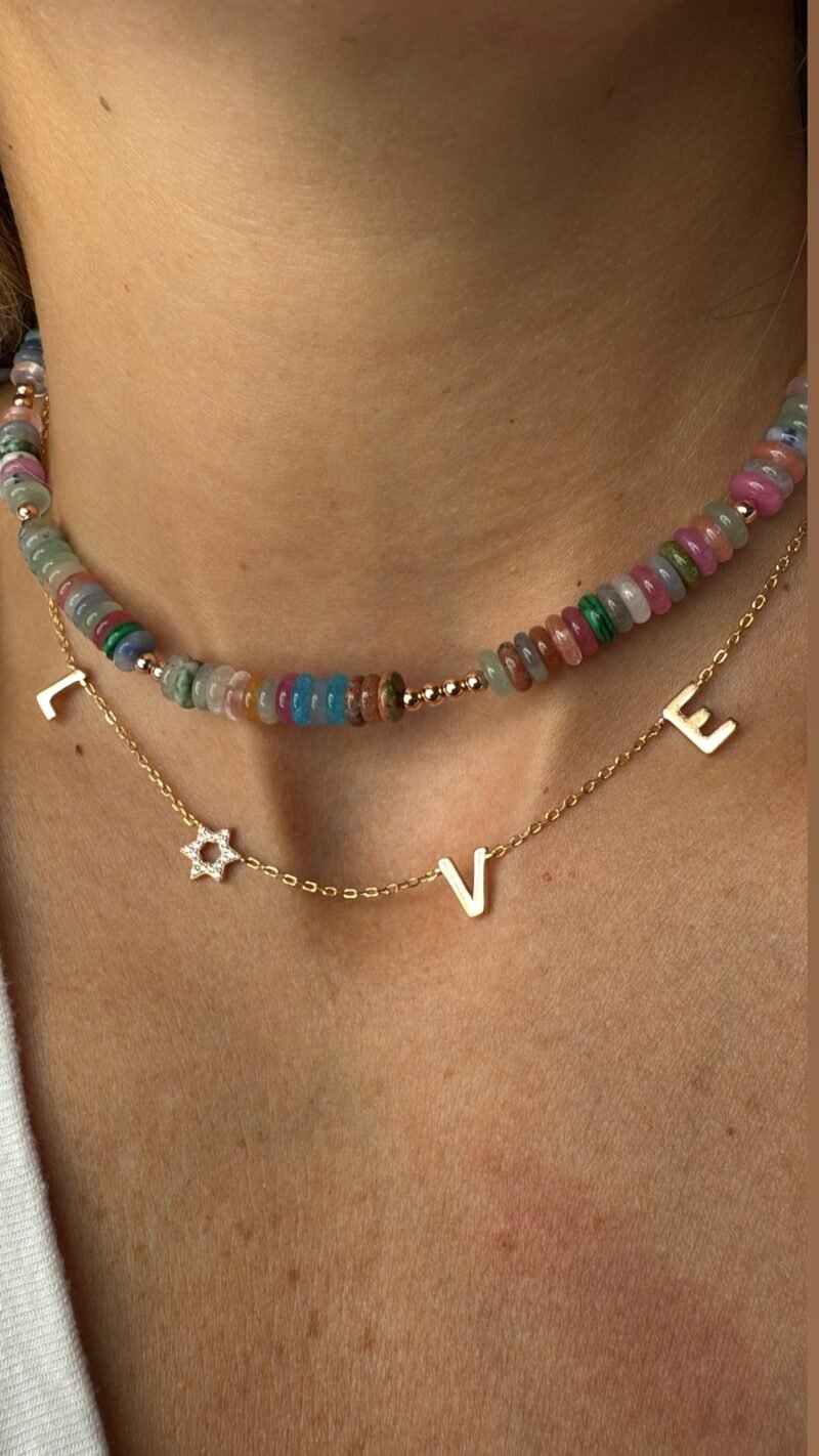 ⁦שרשרת LOVE בשילוב מגן דוד משובץ⁩ – תמונה ⁦4⁩