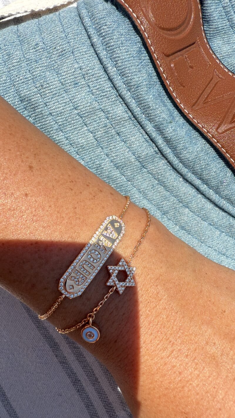 ⁦צמיד מגן דוד משובץ ועין נופלת⁩ – תמונה ⁦3⁩