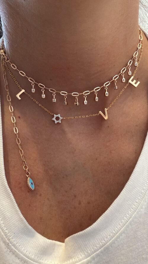 Alternative view of שרשרת LOVE בשילוב מגן דוד משובץ
