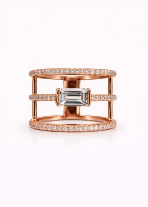 טבעת 3 פסים עם אבן באגט