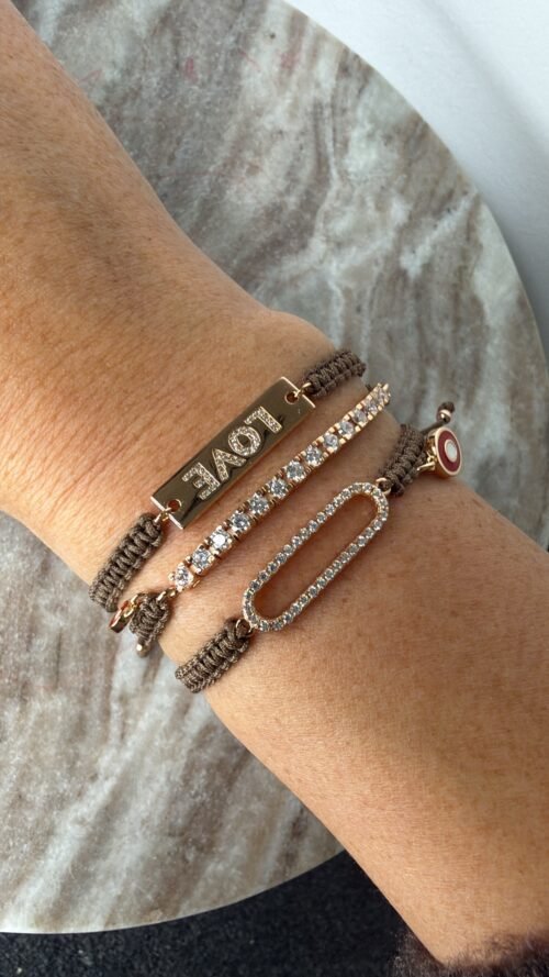 Alternative view of צמיד חוט חום רקום עם טניס ועין נופלת