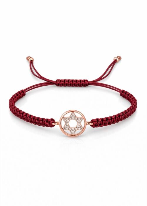 צמיד חוט בורדו רקום עם מגן דוד