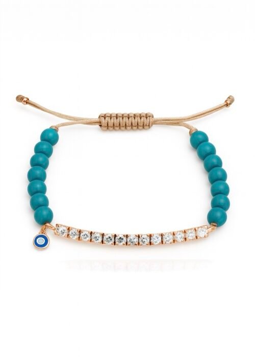 צמיד חרוזים כחולים עם טניס ועין נופלת