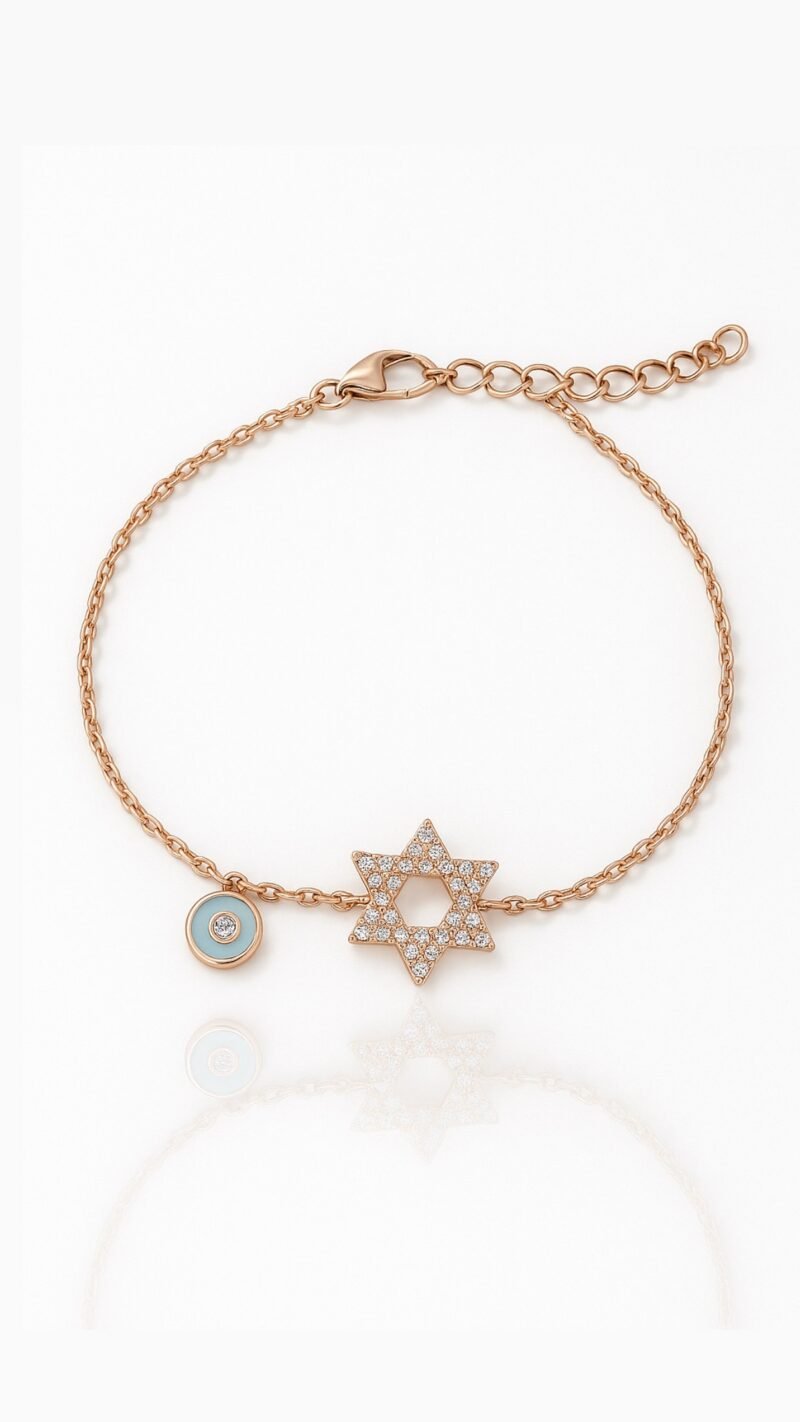 צמיד מגן דוד משובץ ועין נופלת