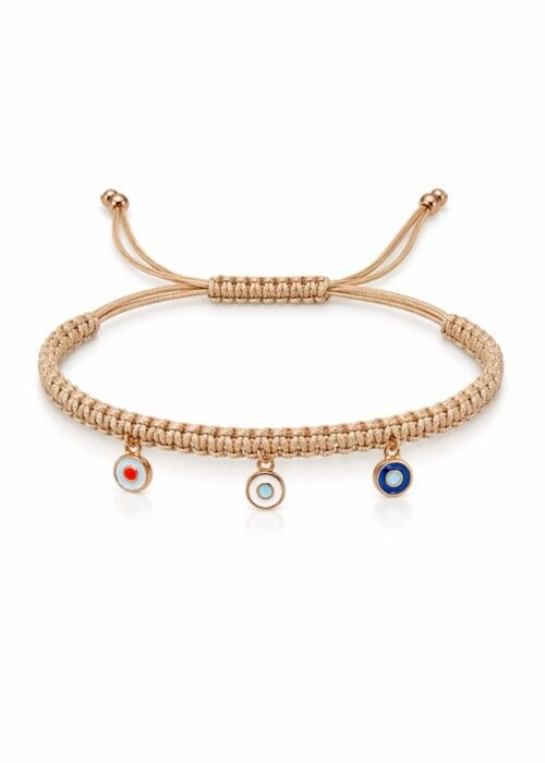 צמיד חוט טבעי רקום עם עיניים צבעוניות