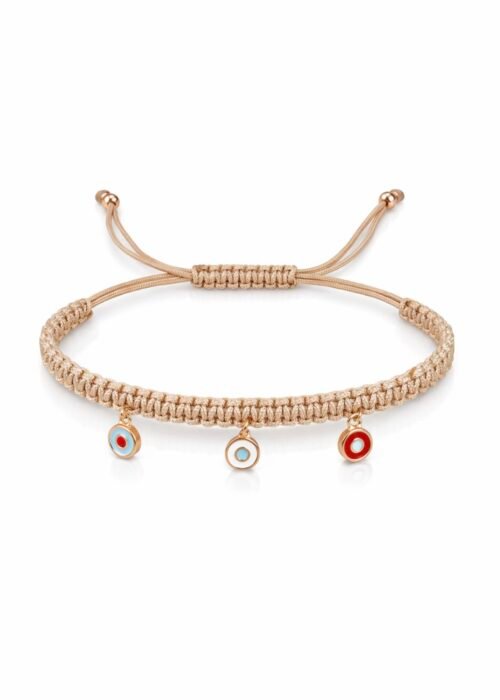 צמיד חוט טבעי רקום עם עיניים צבעוניות