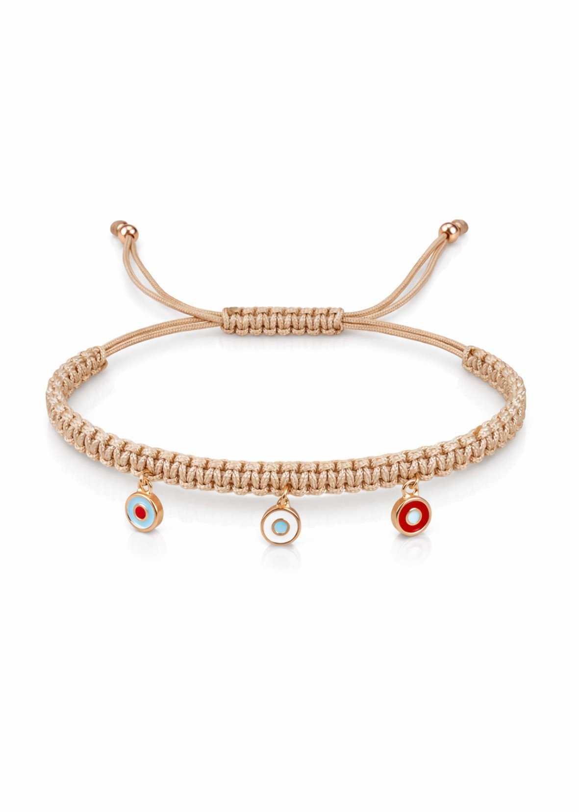 צמיד חוט טבעי רקום עם עיניים צבעוניות