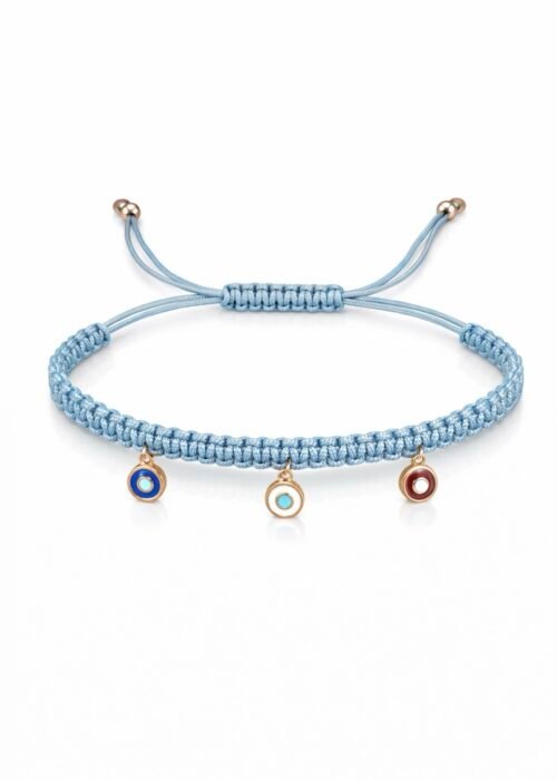 צמיד חוט תכלת רקום עם עיניים צבעוניות