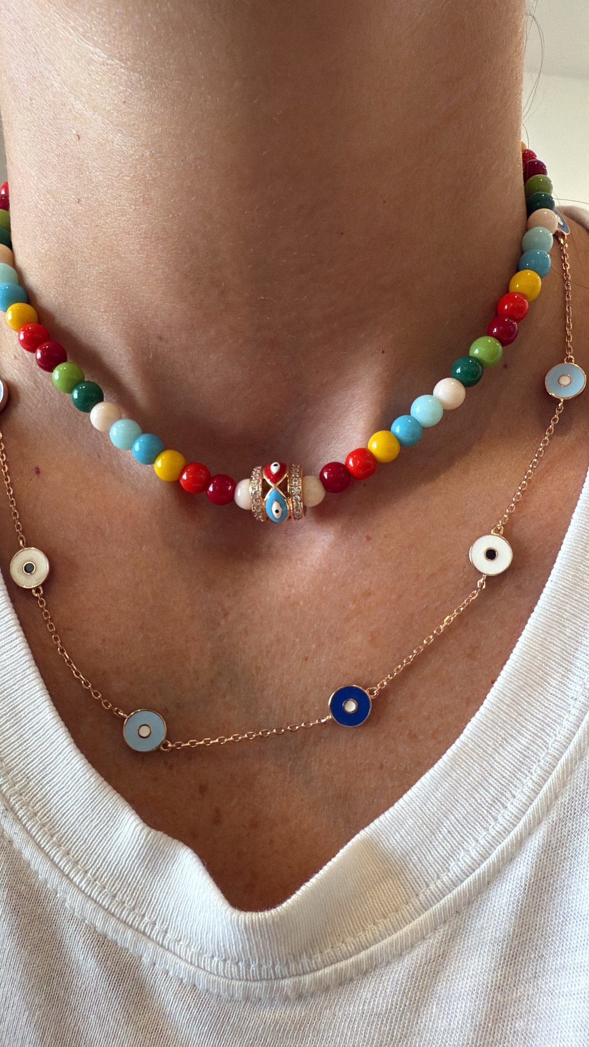 שרשרת חרוזים צבעוניים עם חרוז עין – תמונה 2