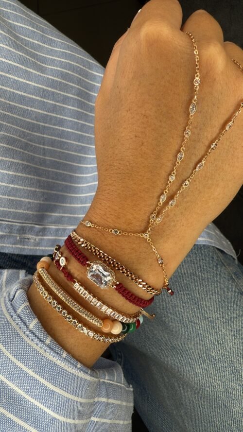 Alternative view of צמיד חרוזים צבעוניים עם פלטה משובצת