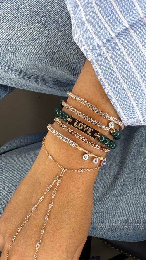 Alternative view of צמיד חרוזים ירוק כהה עם פלטה LOVE